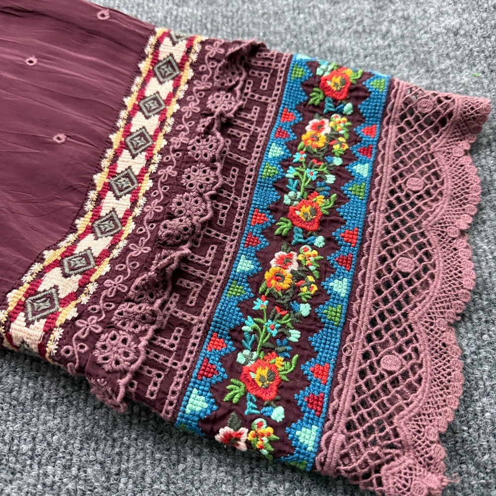 Johnny Was Tunic Top Sz XXL Burgundy Floral Embroidered Lace Boho Indie Peasant - Picture 8 of 16